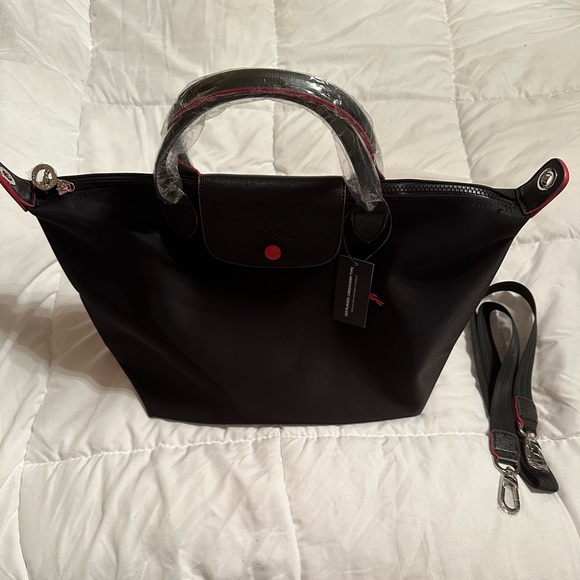 Longchamp Handbags - Longchamp Le Pliage Logo Embroidered Medium Tote Bag